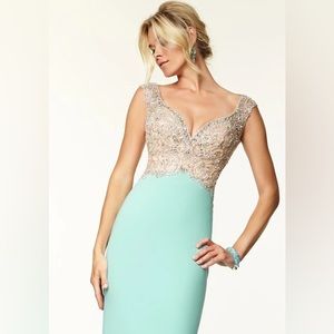 Mori Lee Dress aqua beaded crystal Prom , Bridesmaid, wedding guest